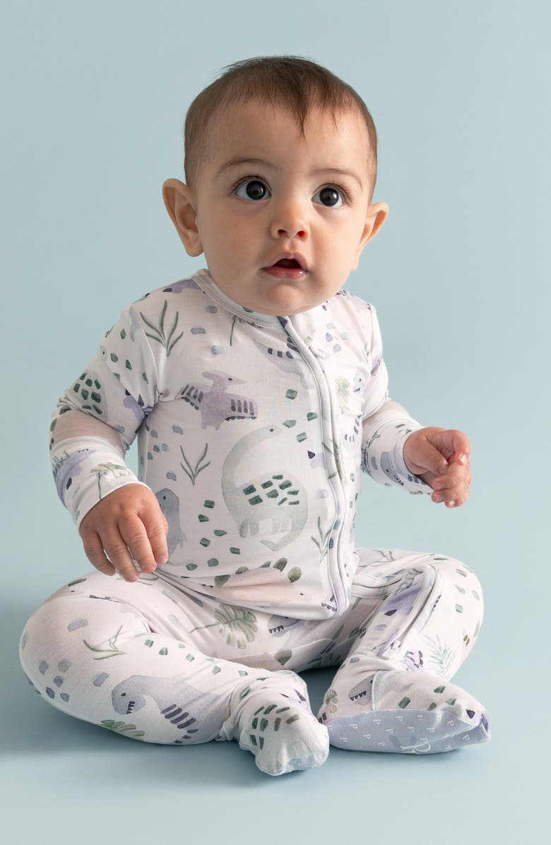 Posh Peanut Dino Print Zip Footie, Alternate, color, 