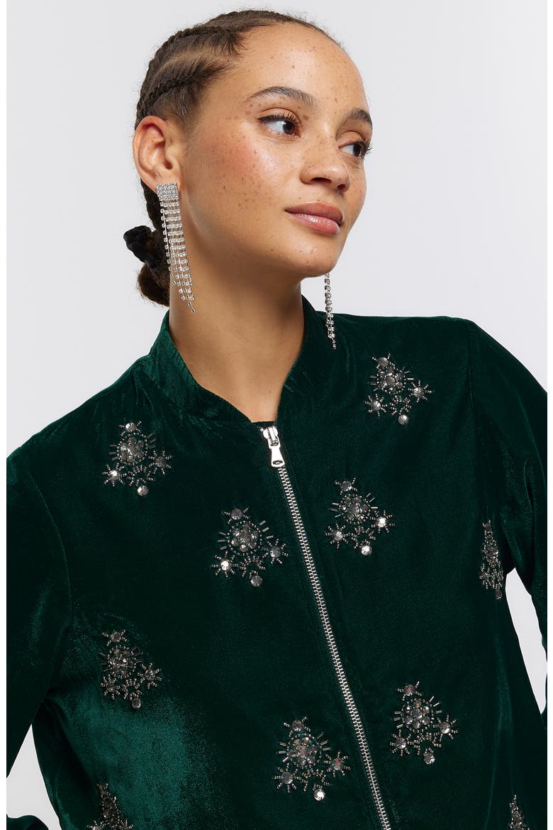 Embellished Velvet Bomber Jacket, Alternate, color, GREEN