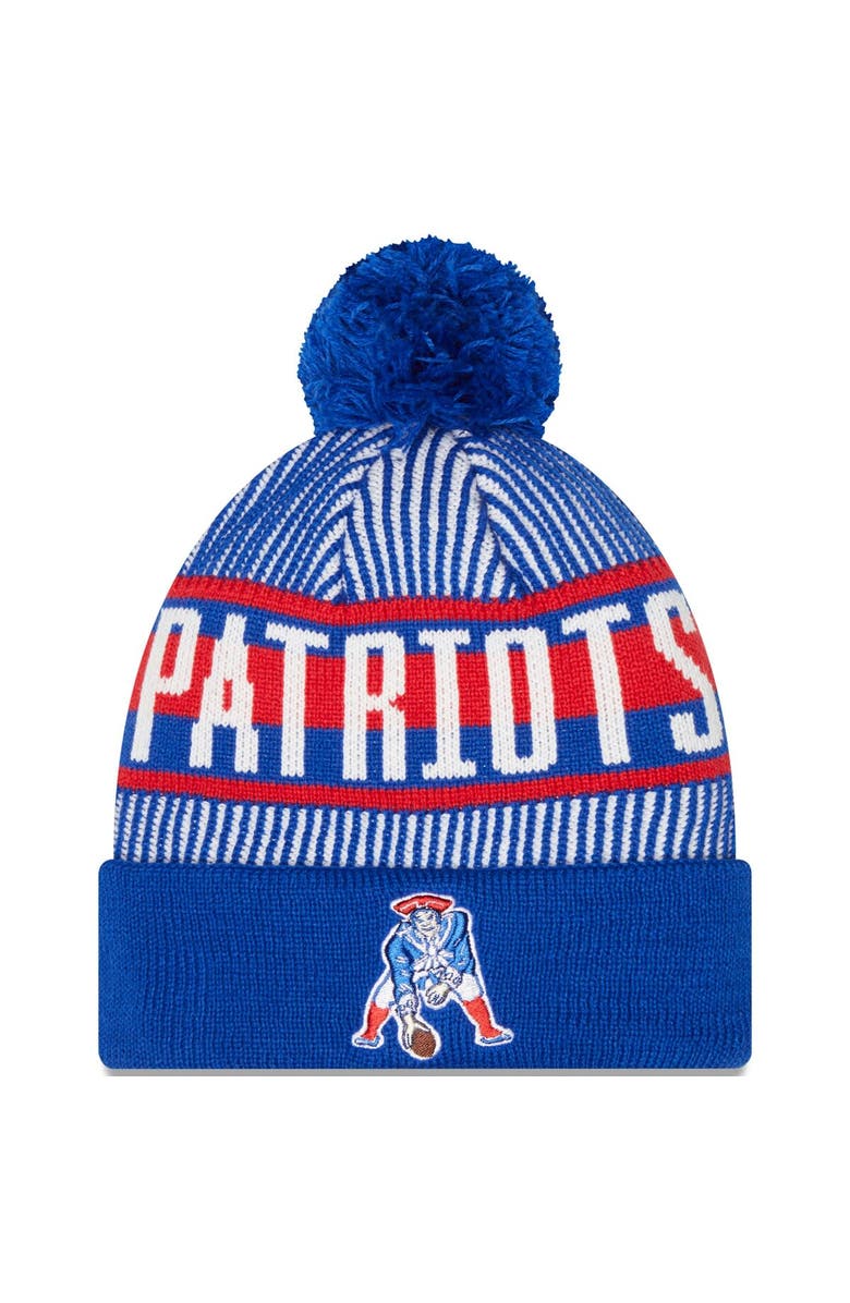 New Era Men's New Era Royal New England Patriots Striped Cuffed Knit Hat with Pom, Main, color,