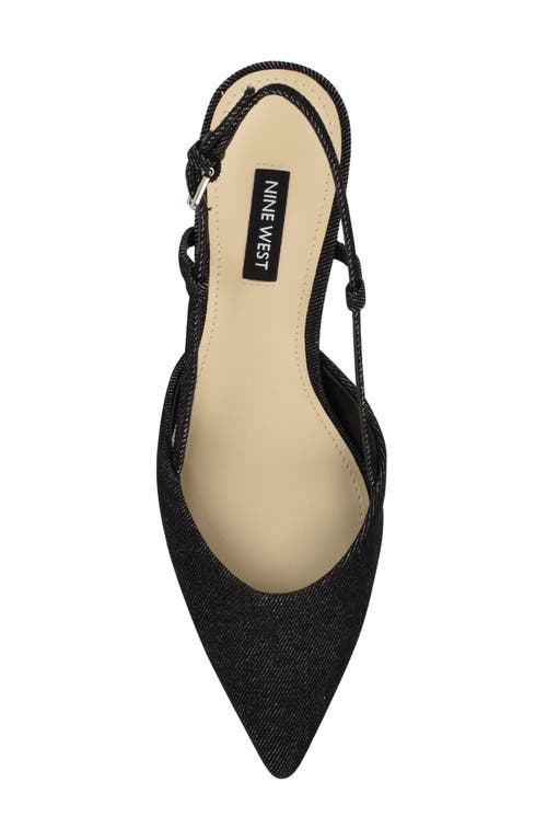 Nine West Rhonda Slingback Pointed Toe Kitten Heel Pump In Black Denim