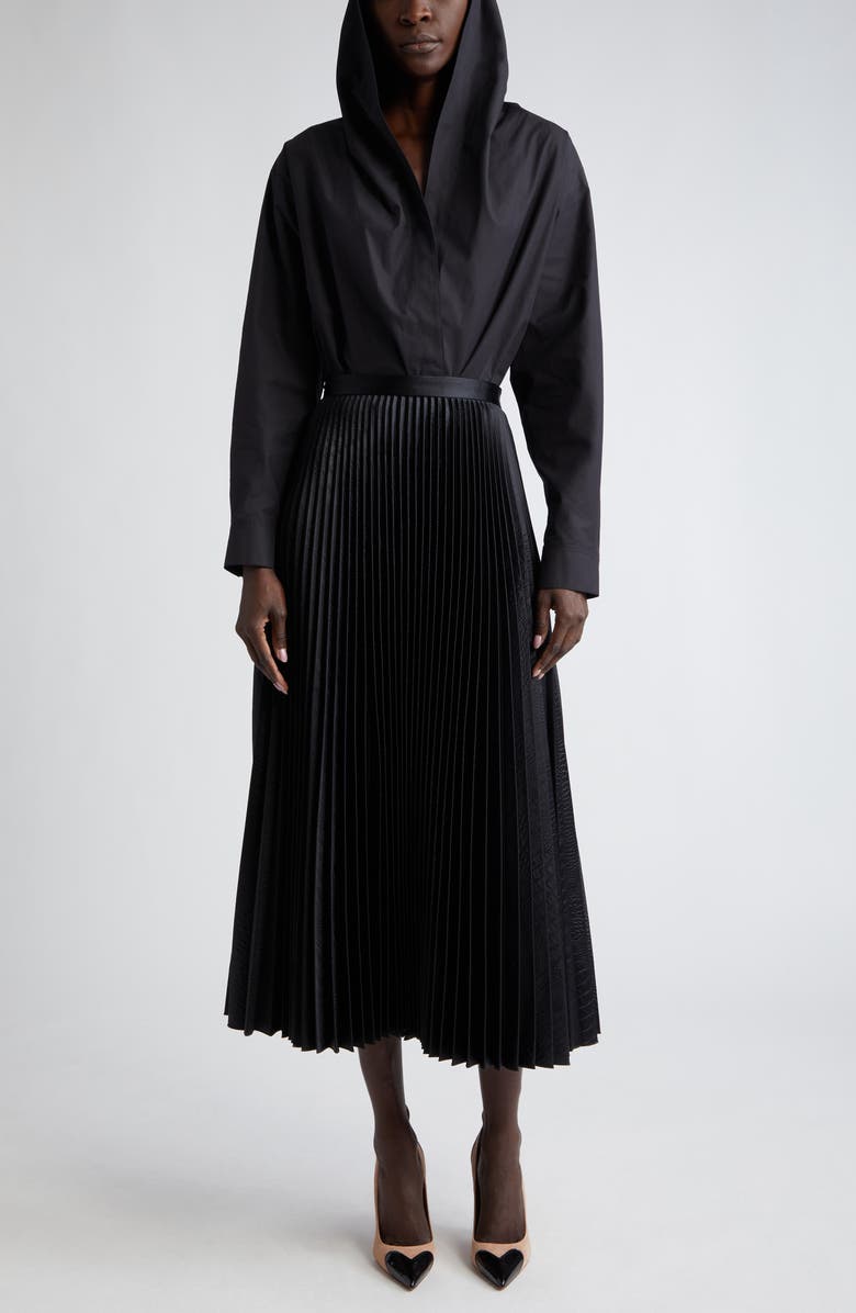 Alaïa Croc Embossed Pleated Faux Leather Midi Skirt, Alternate, color, 