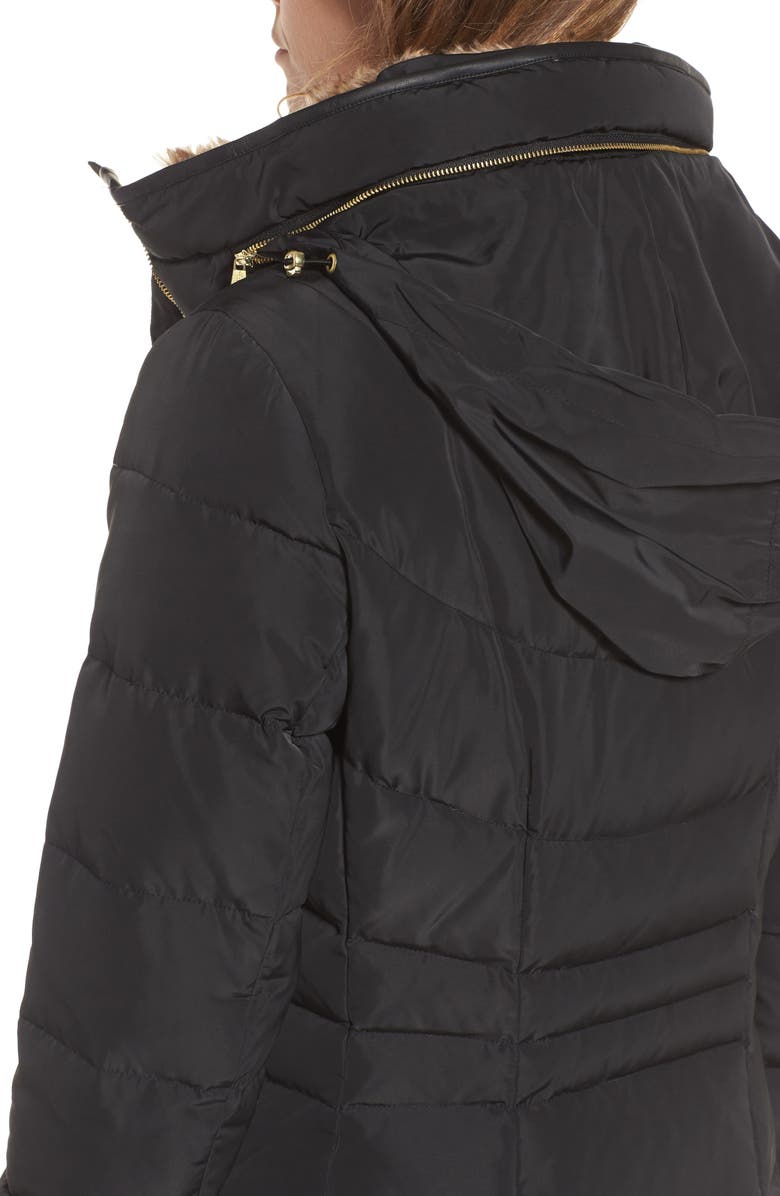 Cole Haan Quilted Down & Feather Fill Jacket with Faux Fur Trim, Alternate, color, Black