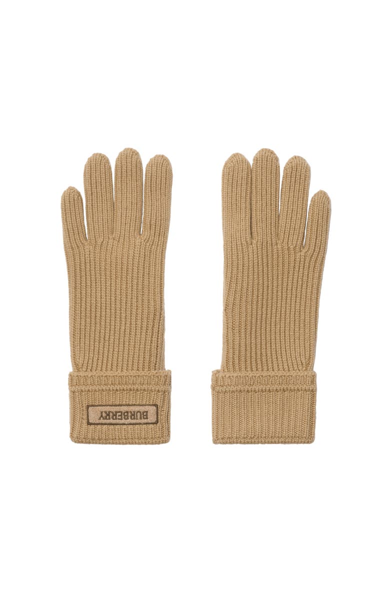Burberry Logo Patch Wool Blend Gloves, Main, color, Sand Beige