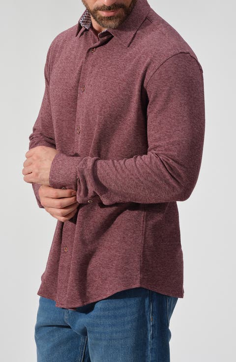 Mélange Knit Button-Down Shirt