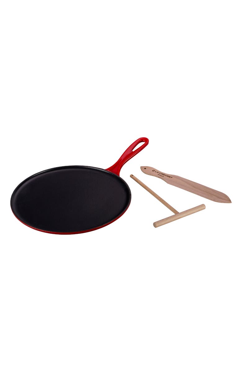 Le Creuset Cast Iron Crepe Pan, Rateau & Spatula Set, Main, color, Cerise
