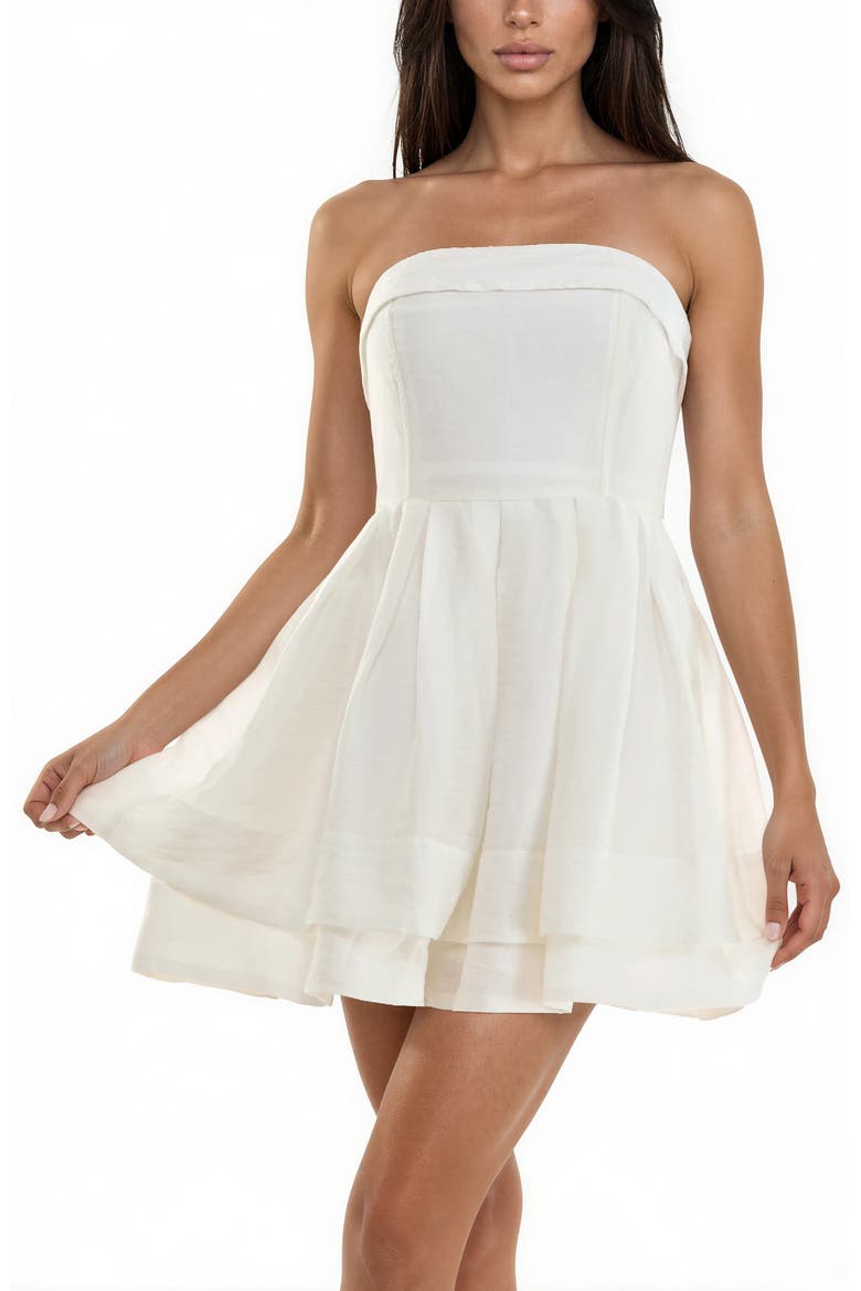 Double Flounce Strapless Minidress, Alternate, color, WHITE