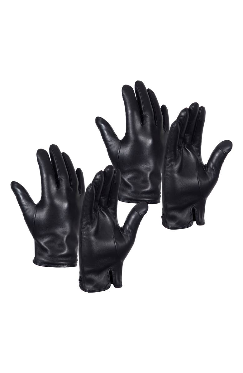 COACH Sculpted C Wool Lined Leather Tech Gloves, Alternate, color, Black