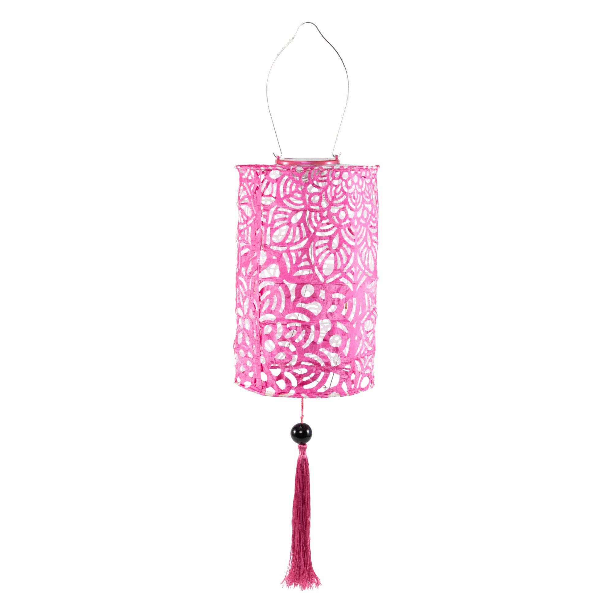 Allsop Home & Garden Soji Stella - Tassel Cylinder - Solar Lantern in Pink at Nordstrom