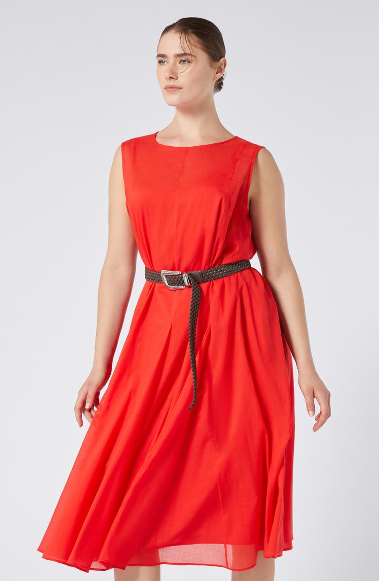 Marina Rinaldi Corvino Sleeveless Cotton Voile Midi Dress, Alternate, color, Red