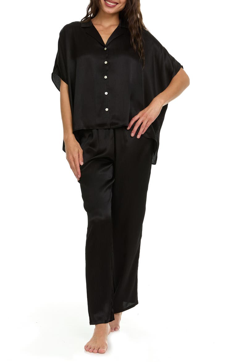 Allesandra Satin Charmeuse Pajamas, Main, color, BLACK