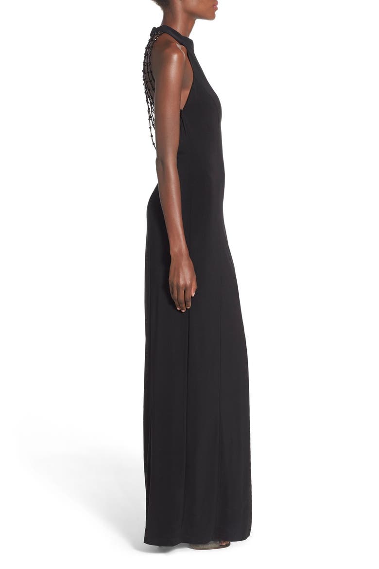 'Bree' Beaded Back Gown, Alternate, color, BLACK