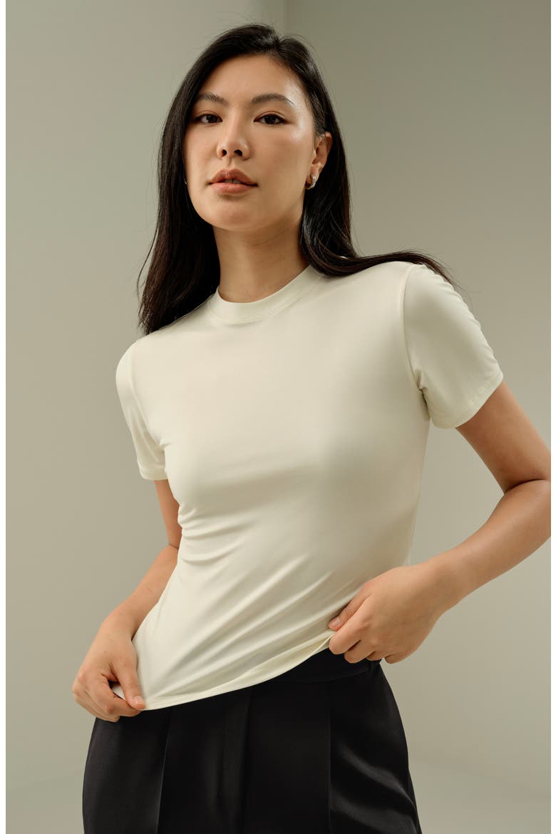 Women's Silk Jersey Slim Fitted Tee, Alternate, color, Lily White