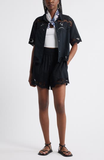 Cutwork Pull-On Woven Cotton Shorts