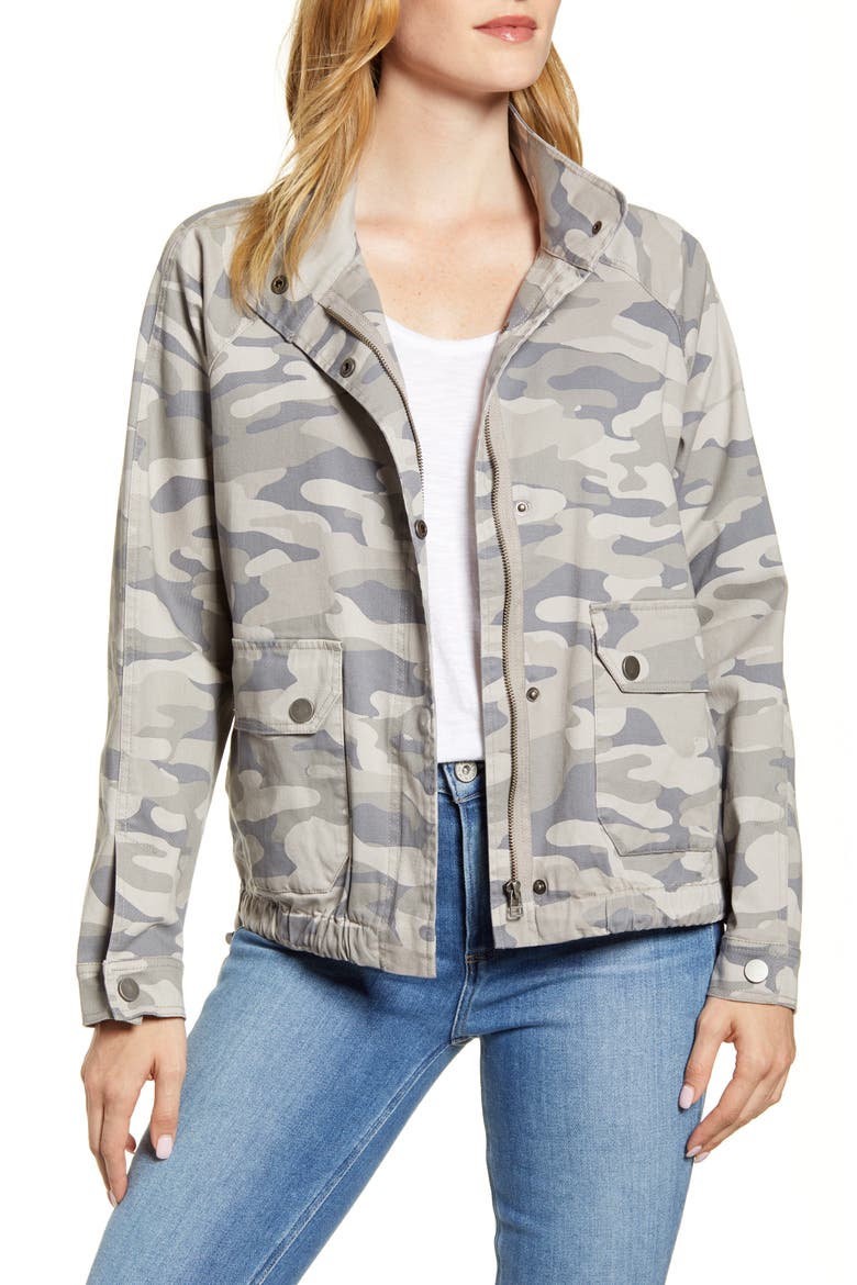 Camo Print Stretch Cotton Jacket (Nordstrom Exclusive), Main, color, SAND