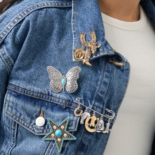 Jessica Simpson Turquoise Star Pin With Crystal Accents In Blue