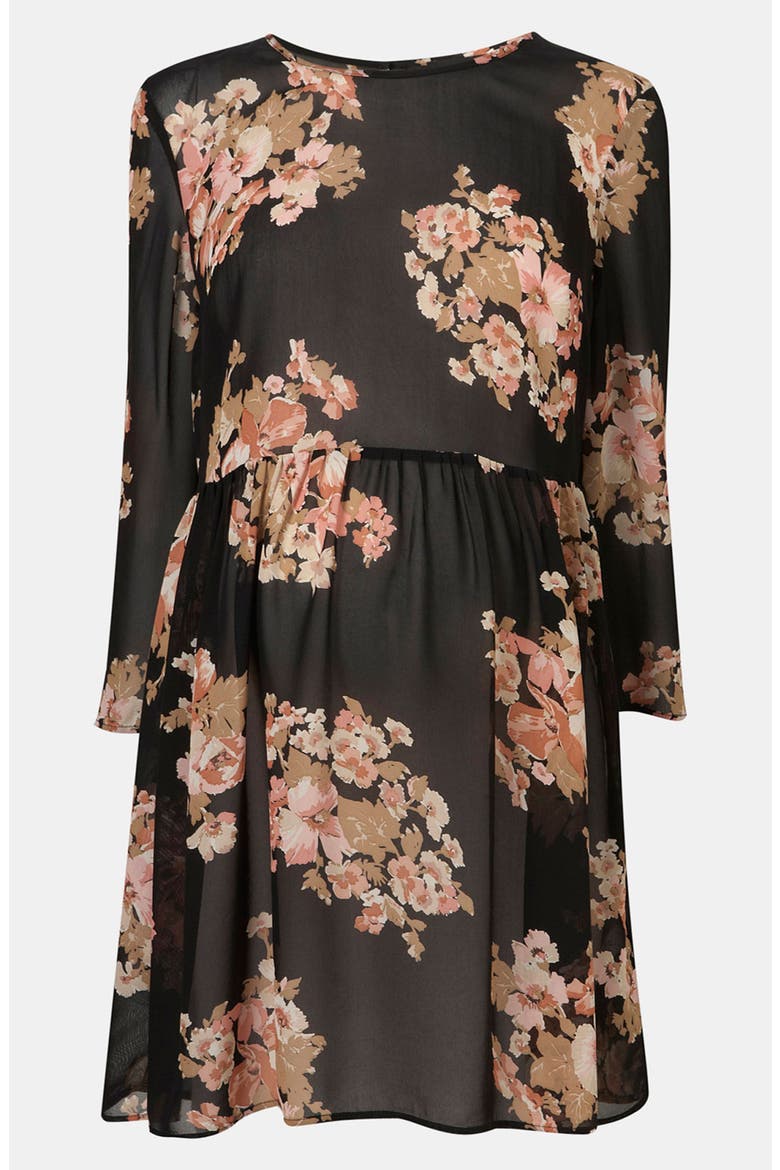 Floral Print Cutout Back Maternity Tunic, Main, color, BLACK