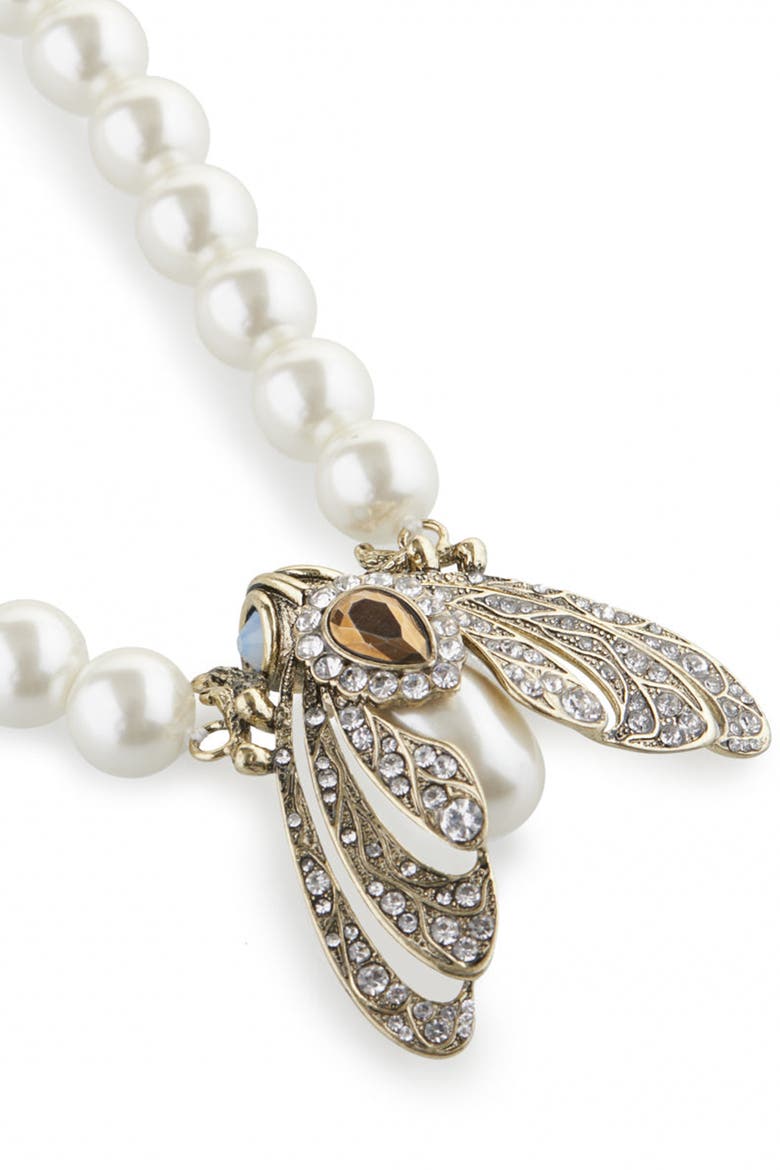 Moth Statement Necklace, Alternate, color, Cream Pearl