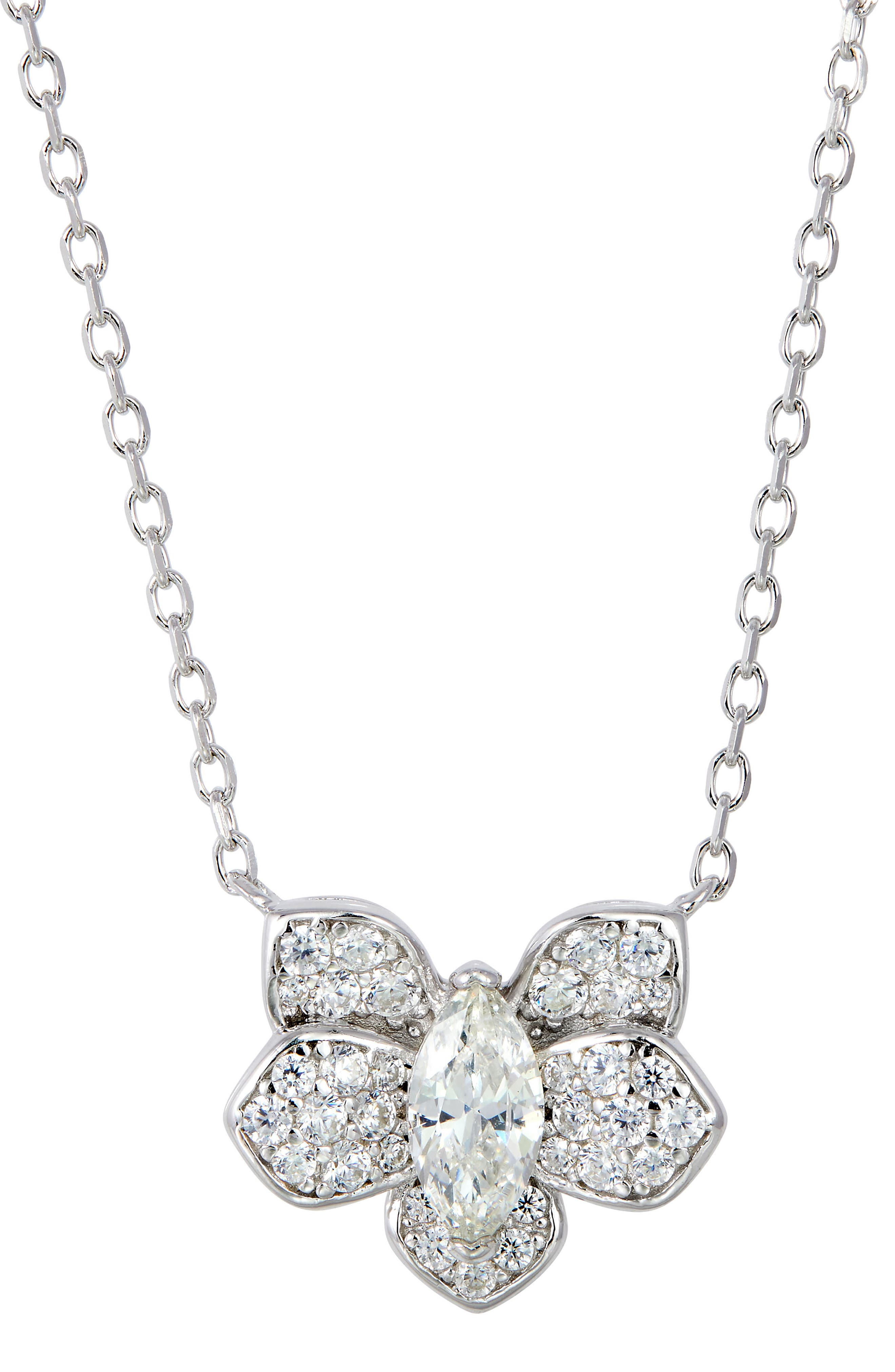 SAVVY CIE JEWELS Pavé Cubic Zirconia Orchid Pendant Necklace