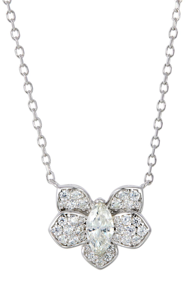 Pavé Cubic Zirconia Orchid Pendant Necklace, Main, color, WHITE