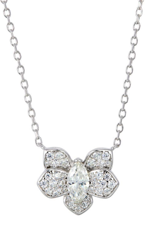 Pavé Cubic Zirconia Orchid Pendant Necklace