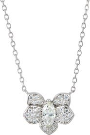 SAVVY CIE JEWELS Pavé Cubic Zirconia Orchid Pendant Necklace