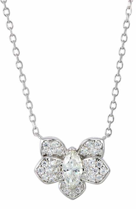 SAVVY CIE JEWELS Pavé Cubic Zirconia Orchid Pendant Necklace