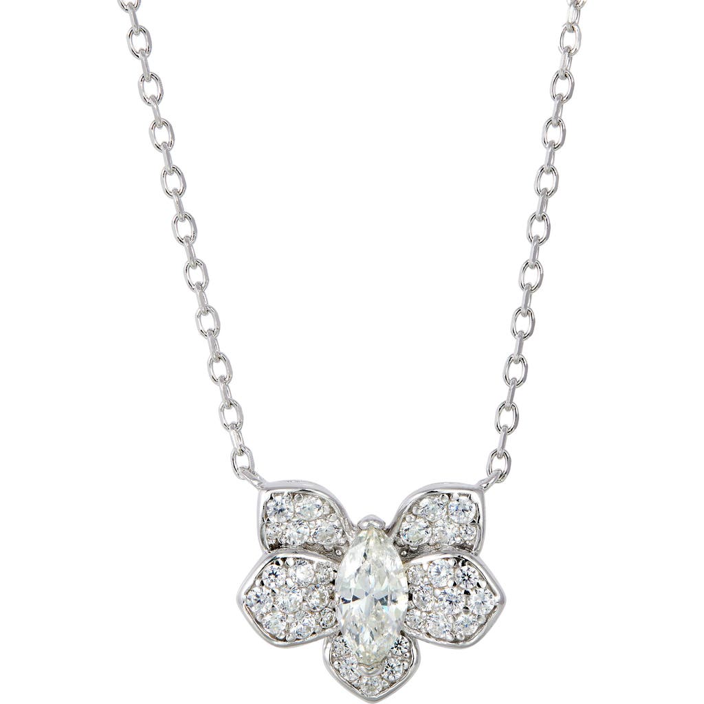 Savvy Cie Jewels Pavé Cubic Zirconia Orchid Pendant Necklace In Metallic