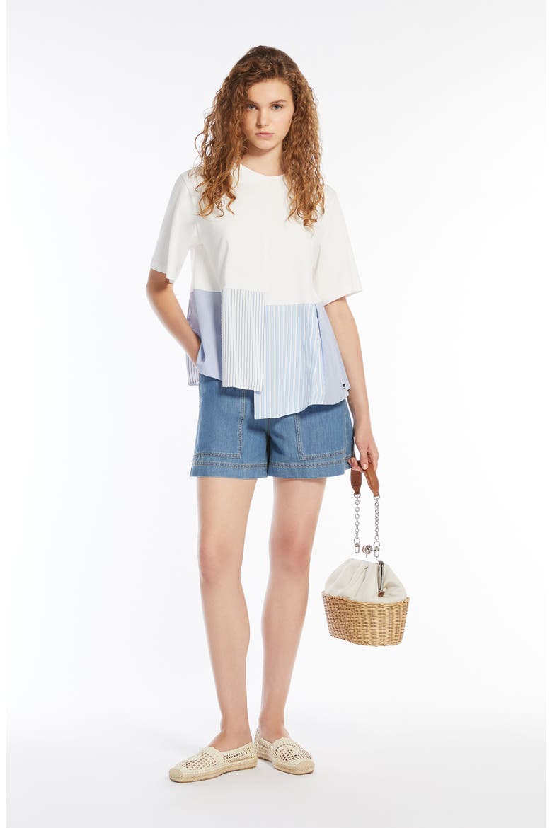 Bird Mixed Media Asymmetric Cotton Top, Alternate, color, WHITE