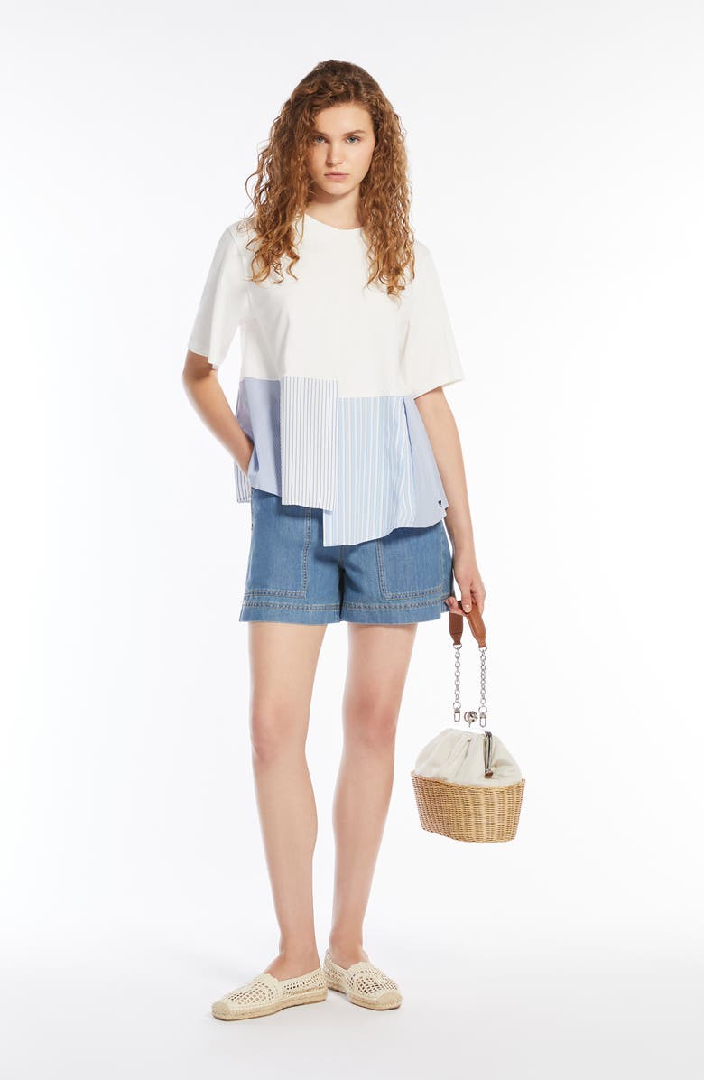 Weekend Max Mara Bird Mixed Media Asymmetric Cotton Top, Alternate, color, 