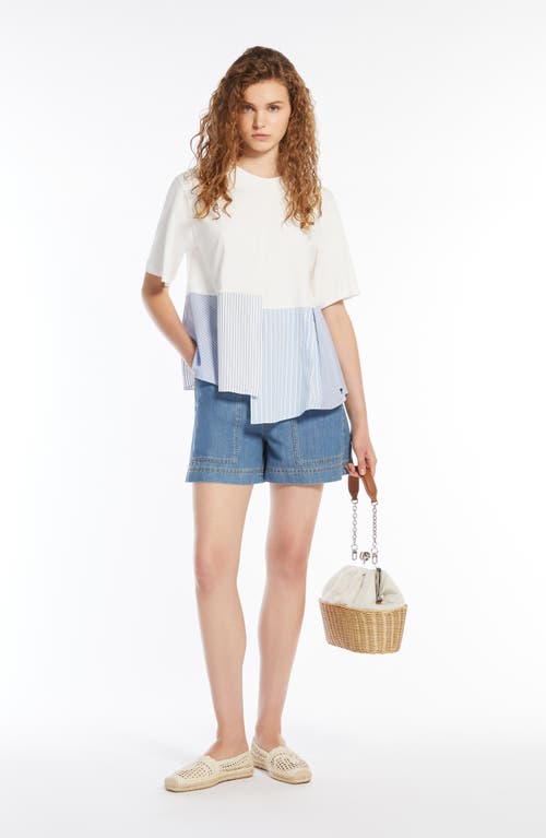 Weekend Max Mara Bird Mixed Media Asymmetric Cotton Top In White
