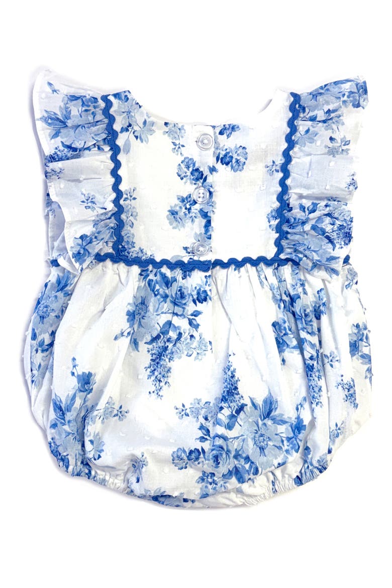 Floral Toile Clip Dot Romper, Alternate, color, BLUE/ WHITE
