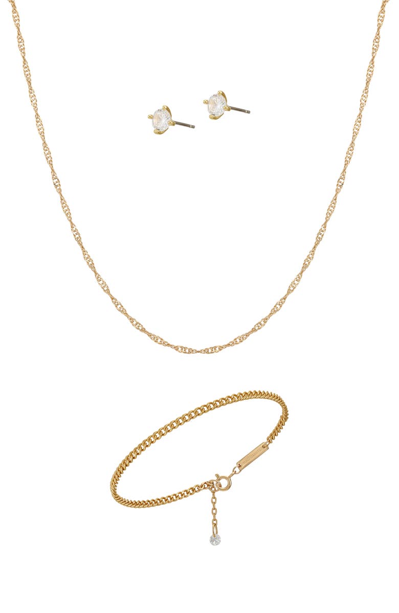Vince Camuto Curb Chain Necklace, Bracelet & Cubic Zirconia Stud Earrings Set, Alternate, color, Gold