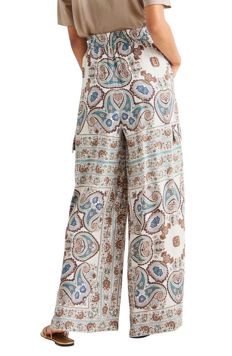 Splendid Venice Scarf Print Wide Leg Cargo Pants, Alternate, color, Lagoon Paisley