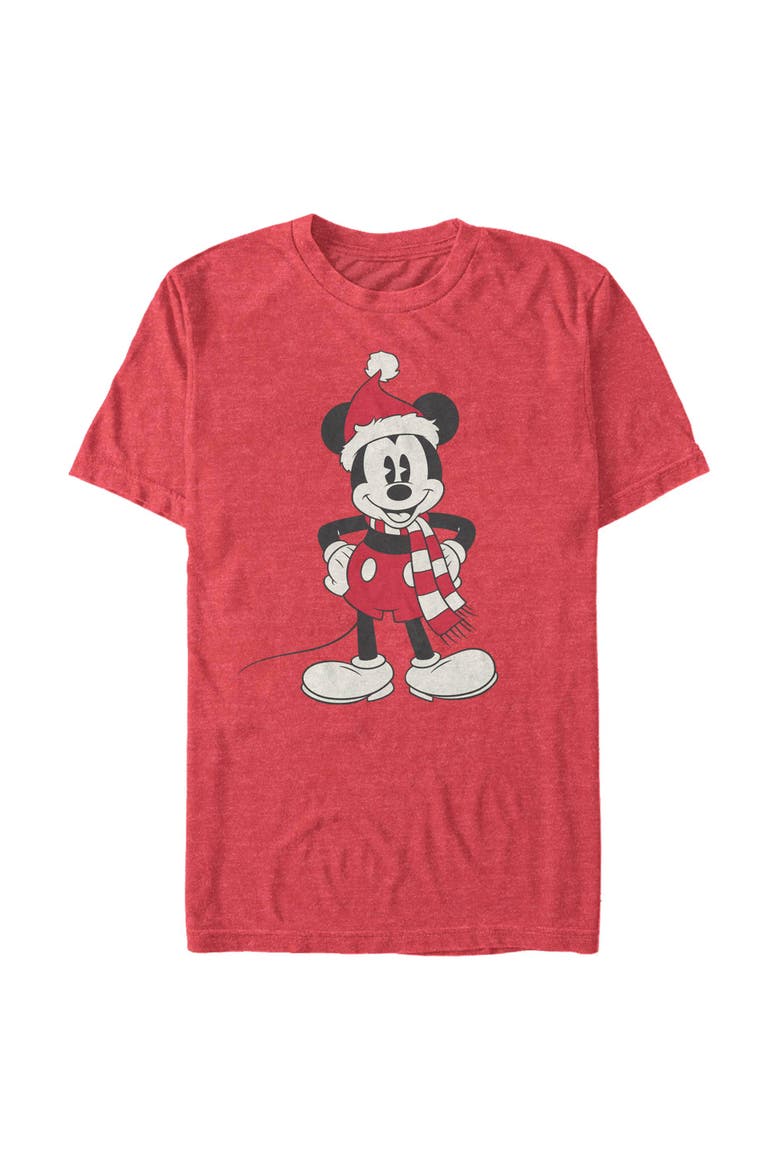 Men's Christmas Santa Hat Mickey Short Sleeve Graphic T-Shirt, Main, color, Red Heather