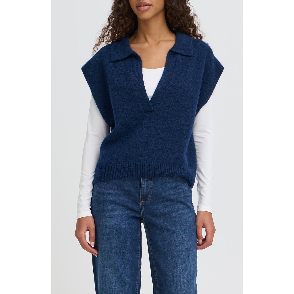 Ichi Ihpovoke Collar Sweater Vest In Blue