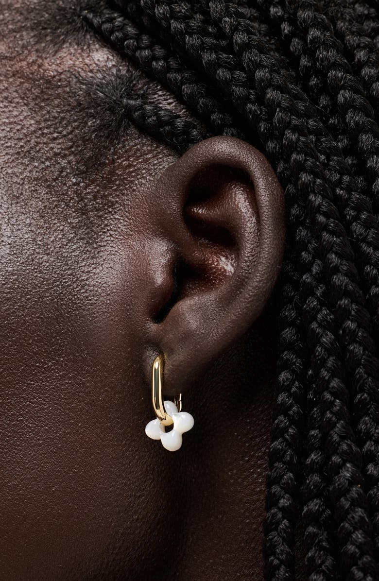Ana Luisa Cassia Puffy Flower Mother-of-Pearl Hoop Drop Earrings, Alternate, color, Gold / White