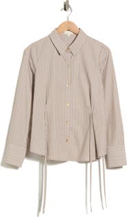 Parker Striped Long Sleeve Button-Up Shirt with Side Ties