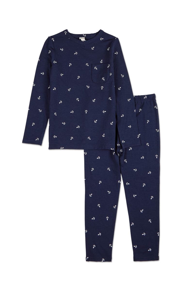 MiniMoi Kid's Seas The Day Pull-On Pajama Set, Main, color, Navy