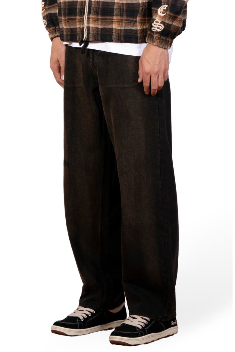Oil Baggy Wide Leg Jeans, Alternate, color, DARK BROWN