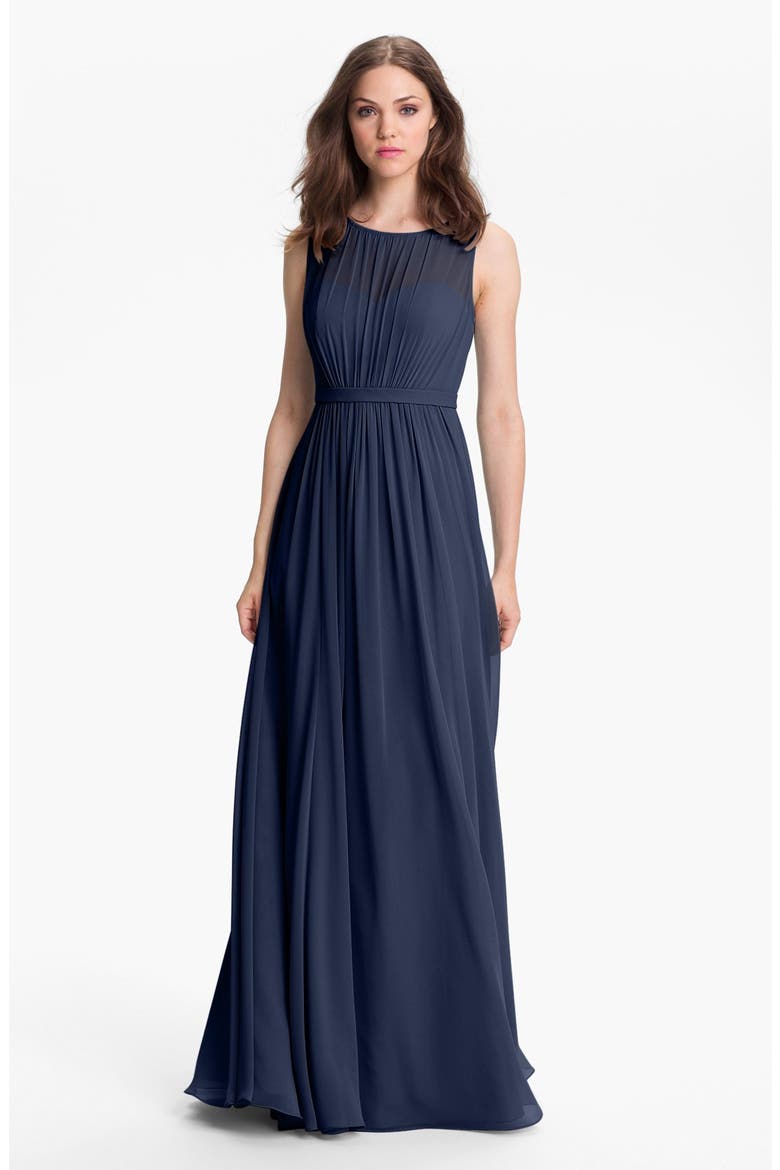 Vivienne Pleated Chiffon Gown, Main, color, NAVY