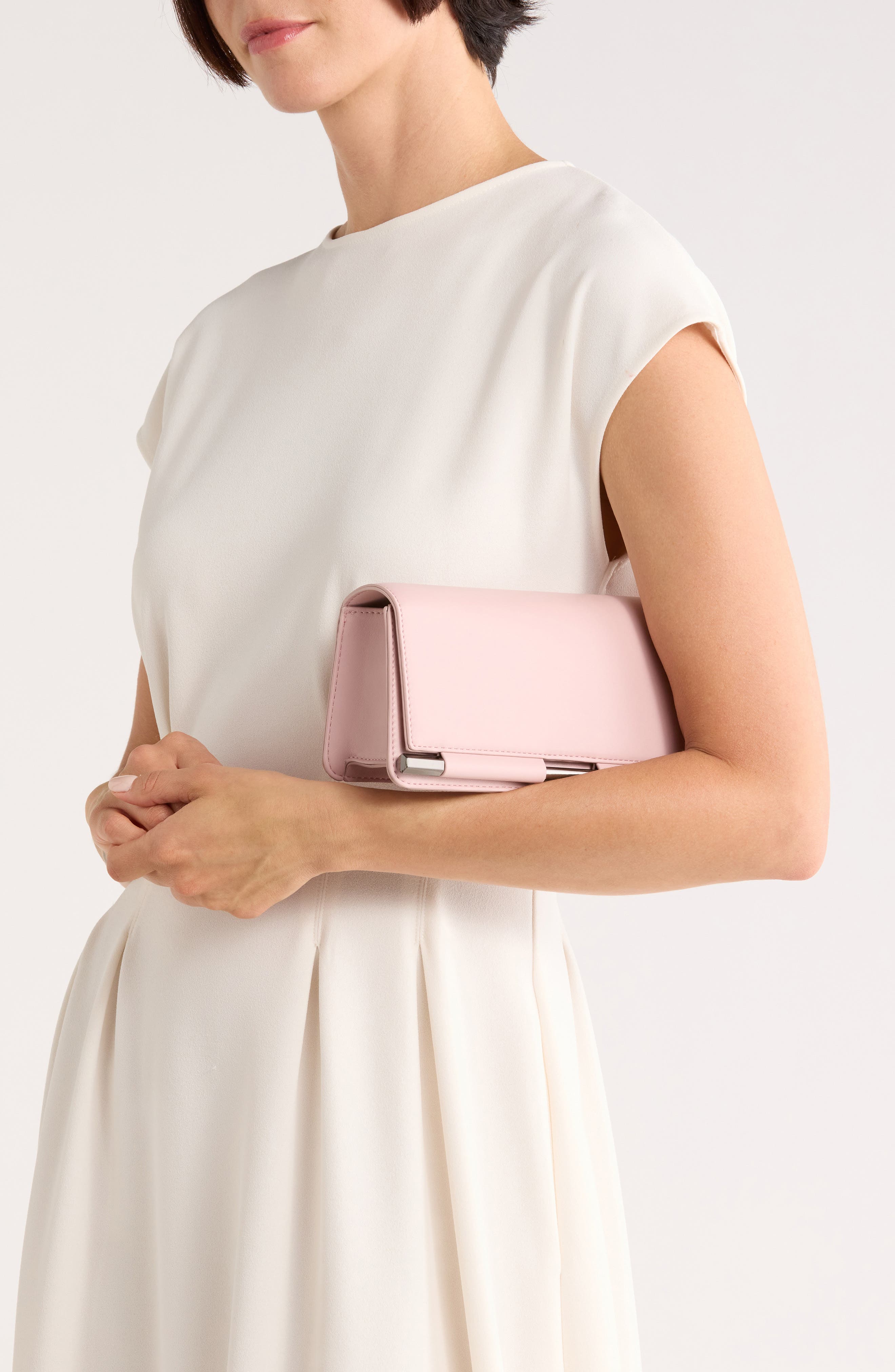 Bar Hardware Faux Leather Clutch, Alternate, color, PINK