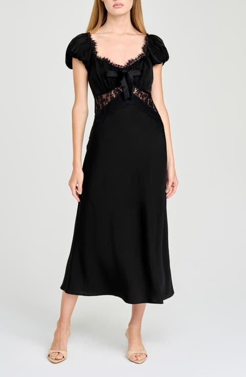 Mira Lace Trim Puff Sleeve Dress