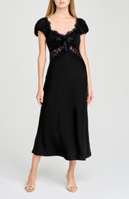 WAYF Mira Lace Trim Puff Sleeve Dress