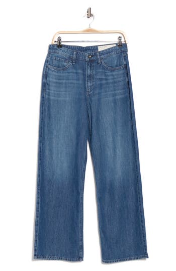 Rag & Bone Lori Mid Rise Wide Leg Pants In Blue