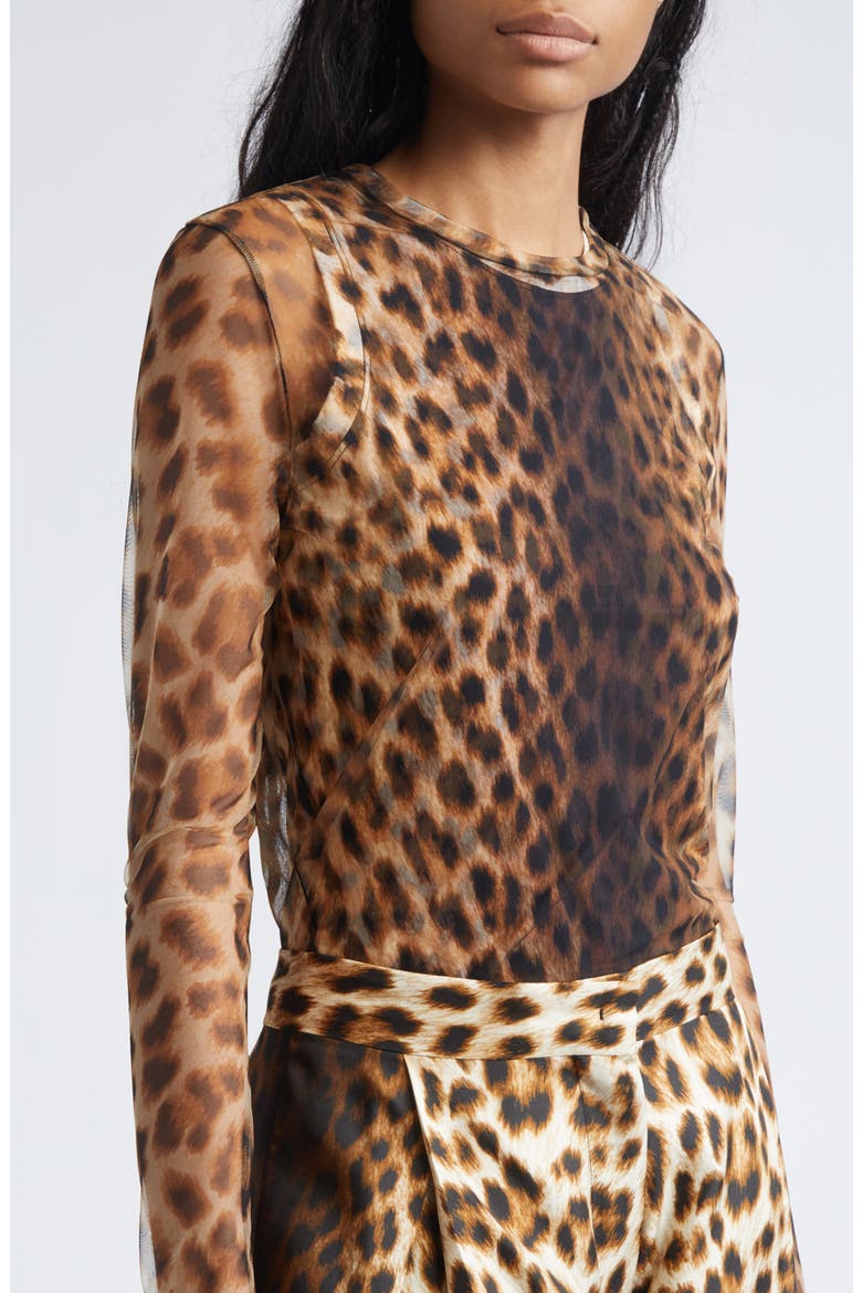 Ebu Leopart Print Layered Mesh Top, Alternate, color, BEIGE SHADED