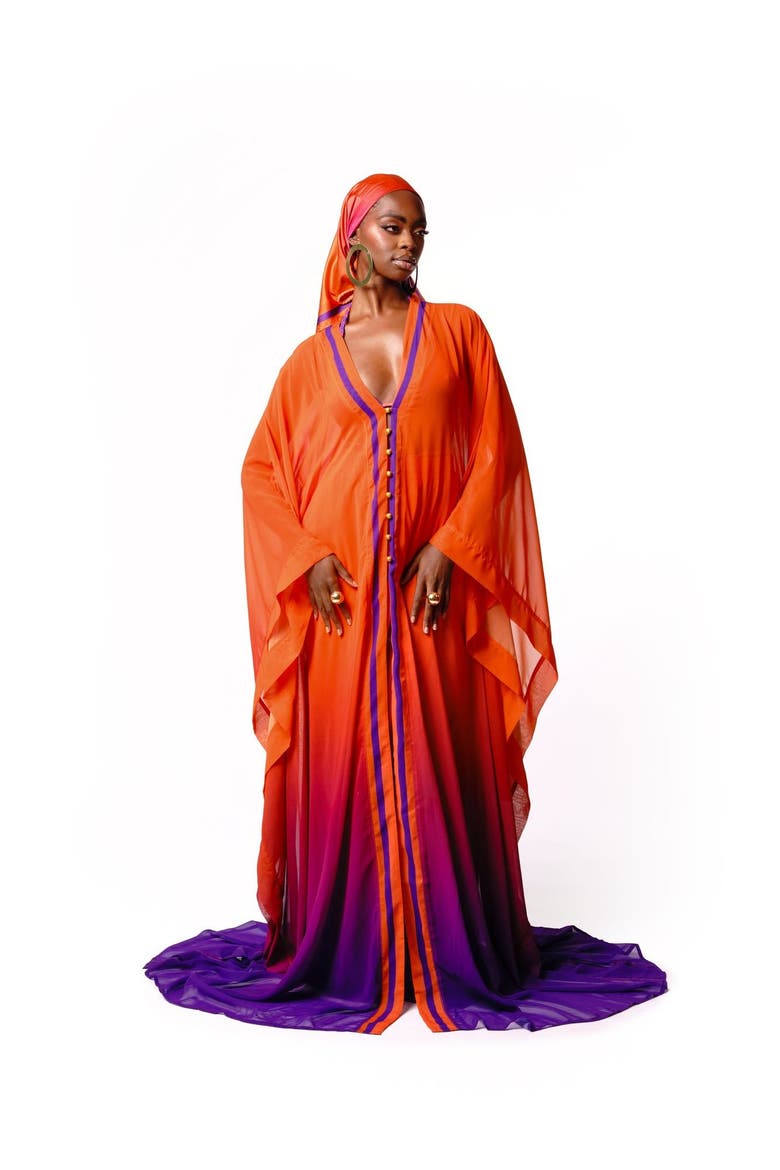 Luna Chiffon Kaftan, Alternate, color, Orange