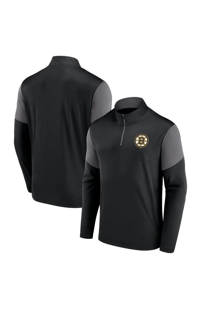 FANATICS Men's Fanatics Black Boston Bruins Logo Quarter-Zip Top, Main, color,