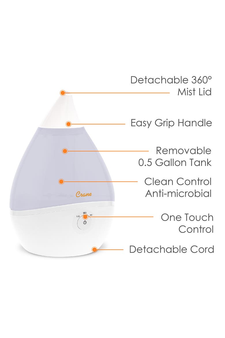 Droplet 1/2-Gallon Cool Mist Humidifier, Alternate, color, WHITE