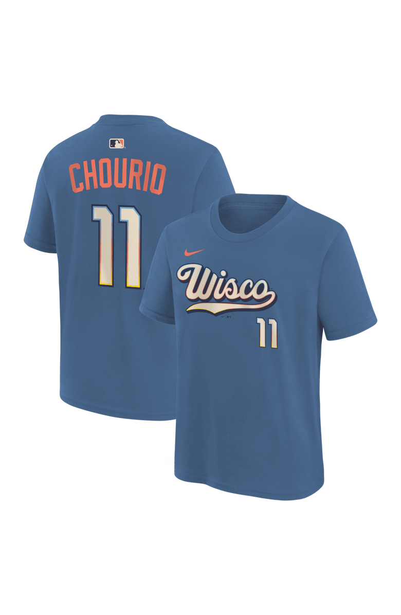 Nike Youth Nike Jackson Chourio Blue Milwaukee Brewers 2026 City Connect Name & Number T-Shirt, Main, color, Blue