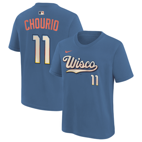 Youth Nike Jackson Chourio Blue Milwaukee Brewers 2026 City Connect Name & Number T-Shirt